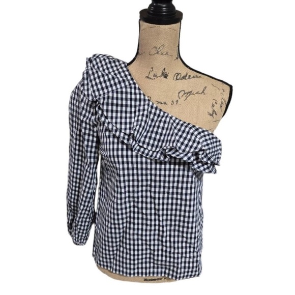 J. Crew Gingham One Shoulder Ruffle Blouse - Picture 5 of 14